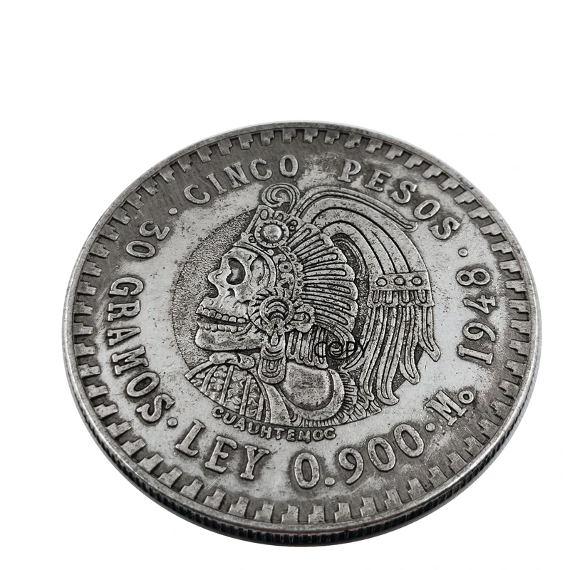 المتشرد غير المتداولة 1948 المكسيك 5 بيزو الفضة نسخة العملات الأجنبية مضحك الجمجمة غيبوبة الهيكل العظمي نسخة عملات
