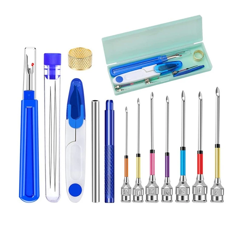 

14pcs Punch Needle Tool Kit Embroidery Needle Threader Stitching Knitting Sewing