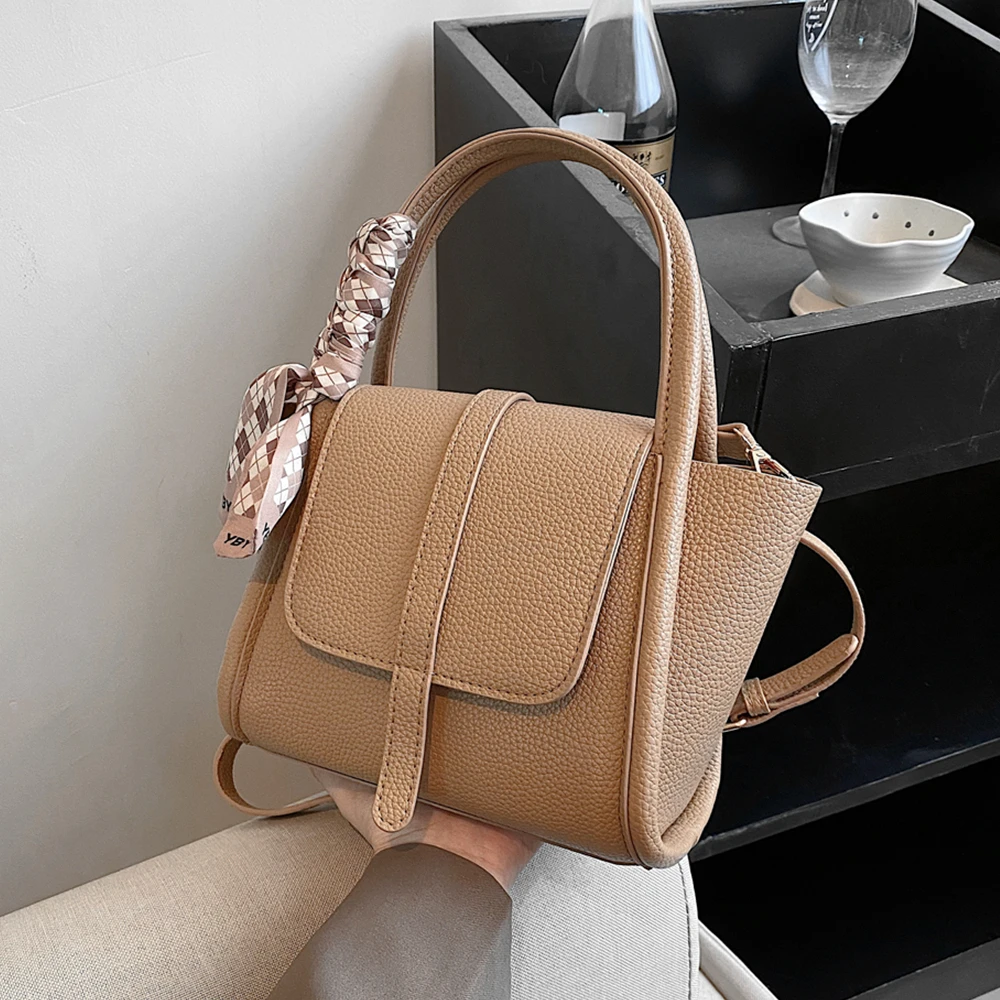 

Burminsa Scarf Trapeze Small Tote Handbags For Women Winter 2022 Trend Fashion Luxury Designer Ladies Shoulder Crossbody Bags