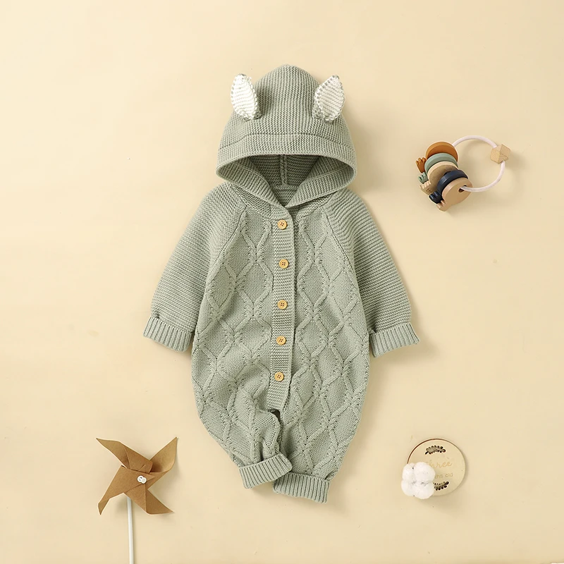 

Baby Rompers Long Sleeve Newborn Netural Knitted Jumpsuits with Hood Autumn Winter Toddler Boy Girl Sweaters Kids Costumes 0-18m
