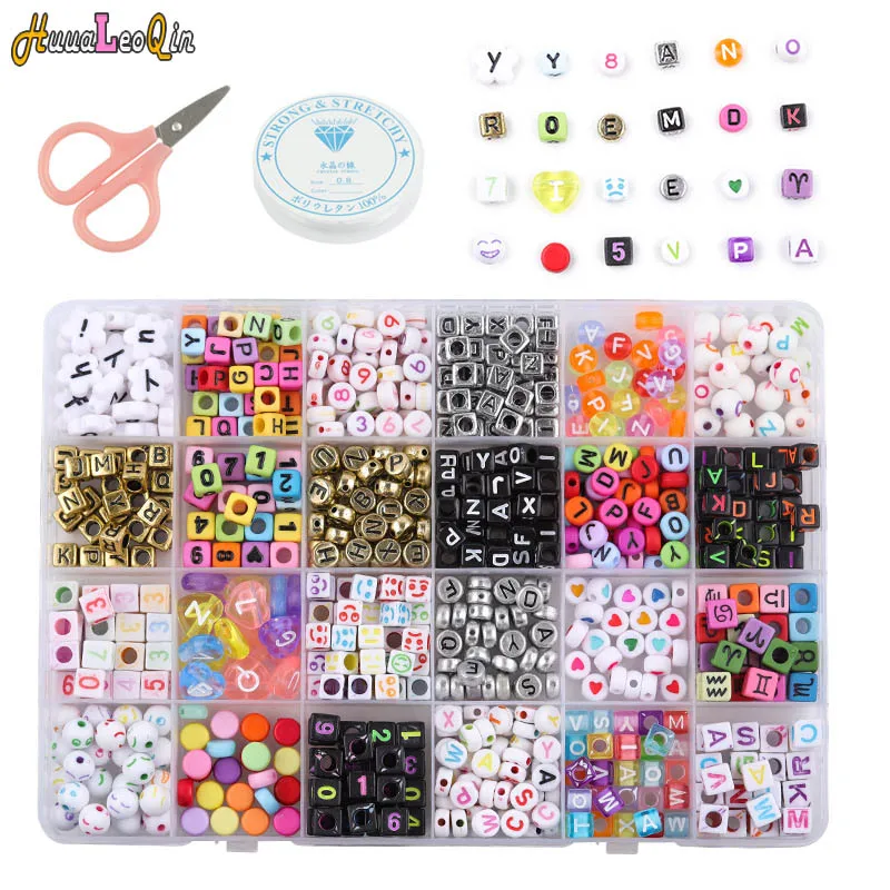 

24 Grids Acrylic Letter Beads Boxed Colorful Alphabet Beads Set Supplies for Needlework Jewelry Making Diy Charms Bracelet