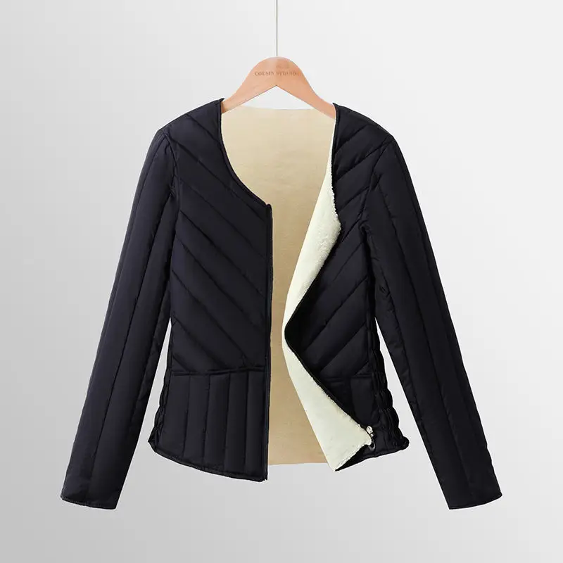Parka Women's Short Coats Jackets 2022 Winter New Cotton-Padded Stripe Splicing Thickening Keep Warm Skinny Small Parkas Woman