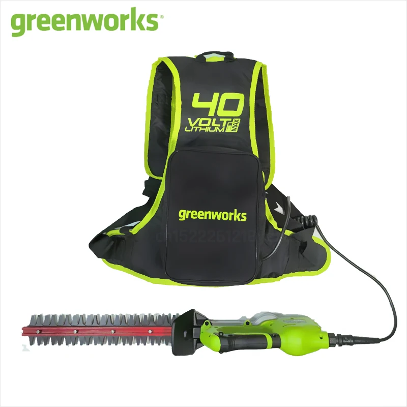 Фото Триммер Greenworks 40 В, бесщеточный двигатель, работающий одной рукой, 400 Вт, аккумуляторный триммер для живой изгороди, электрический секатор, садовый ножницы, только инструмент №1