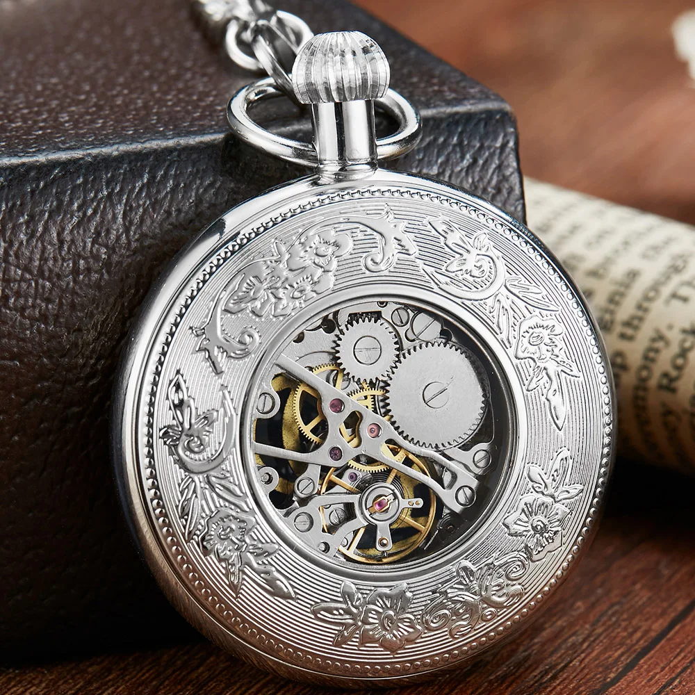 Luxury Mechanical Pocket Watch Mens Hollow Steampunk Clock Male Pattern Fob Chain Women's Fashion Necklace Pendant reloj hombre