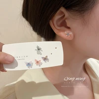 6 pcset cute colorful acrylic butterfly earrings for women mini multicolor bears ear stud lovely little animal earring jewelry