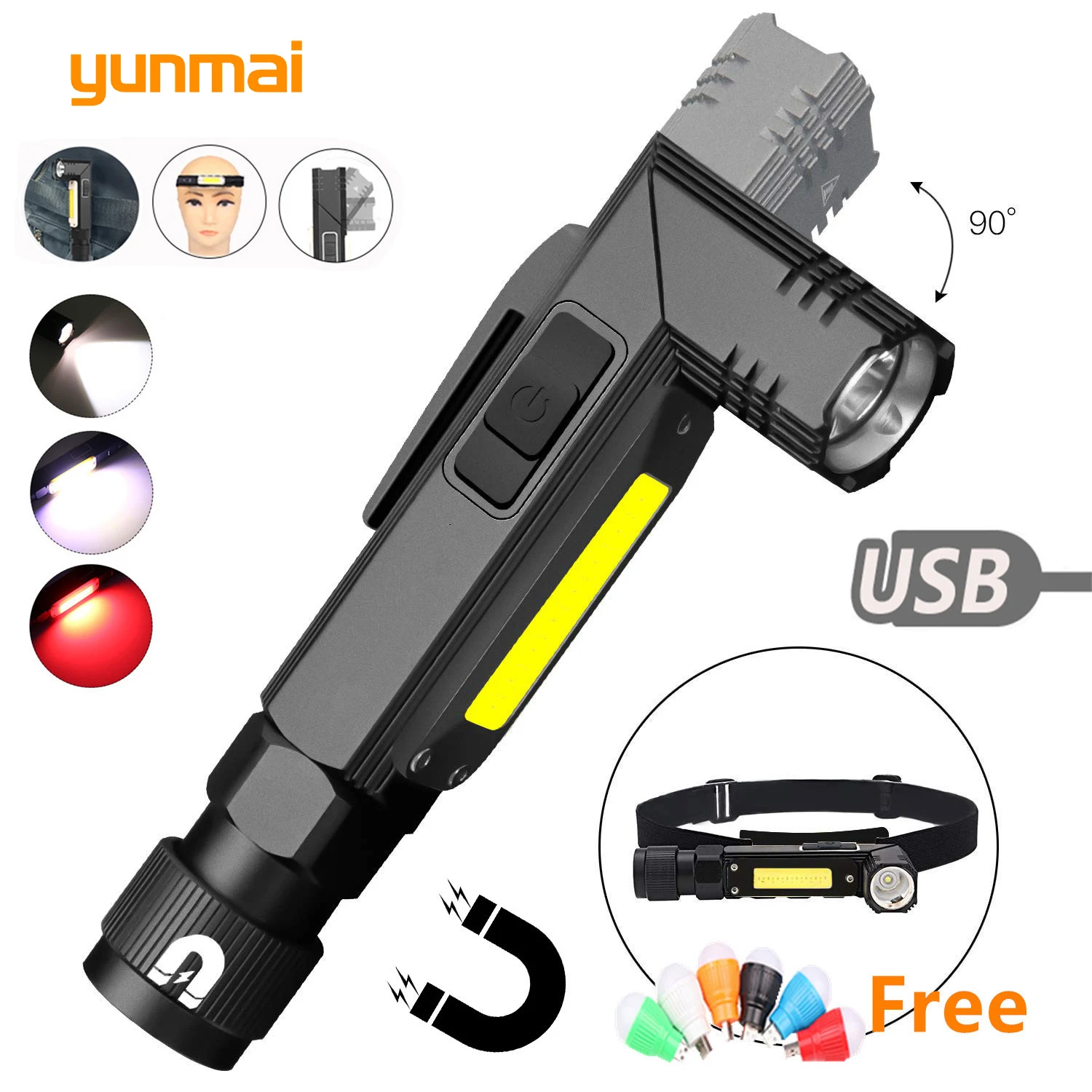 

Flashlight Bright Handfree Rechargeable Super Torch Outdoor Rotary 90 Modes Clip 5 Degree Dual Tactical Twist Fuel