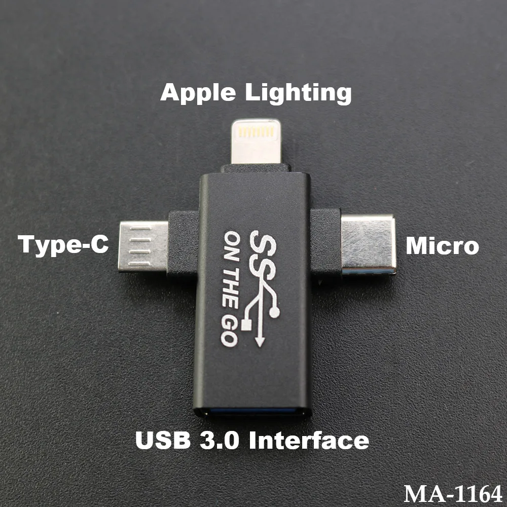 

3 in 1 OTG Adapter Type C Micro USB Lightning 3.0 OTG Adapter USB 3.0 Data Transmit Converter for Tablet Hard Disk Drive IPhone