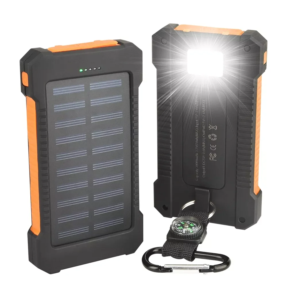 

NEW 30000mAh Solar Power Bank Solar Panel Powerbank Waterproof USB Battery Charging LED External Charger For iPhone Phone