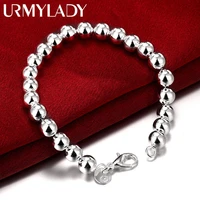 urmylady 8mm smooth beads ball chain charm bracelet 925 silver lobster clasp for women fashion wedding engagement party jewelry