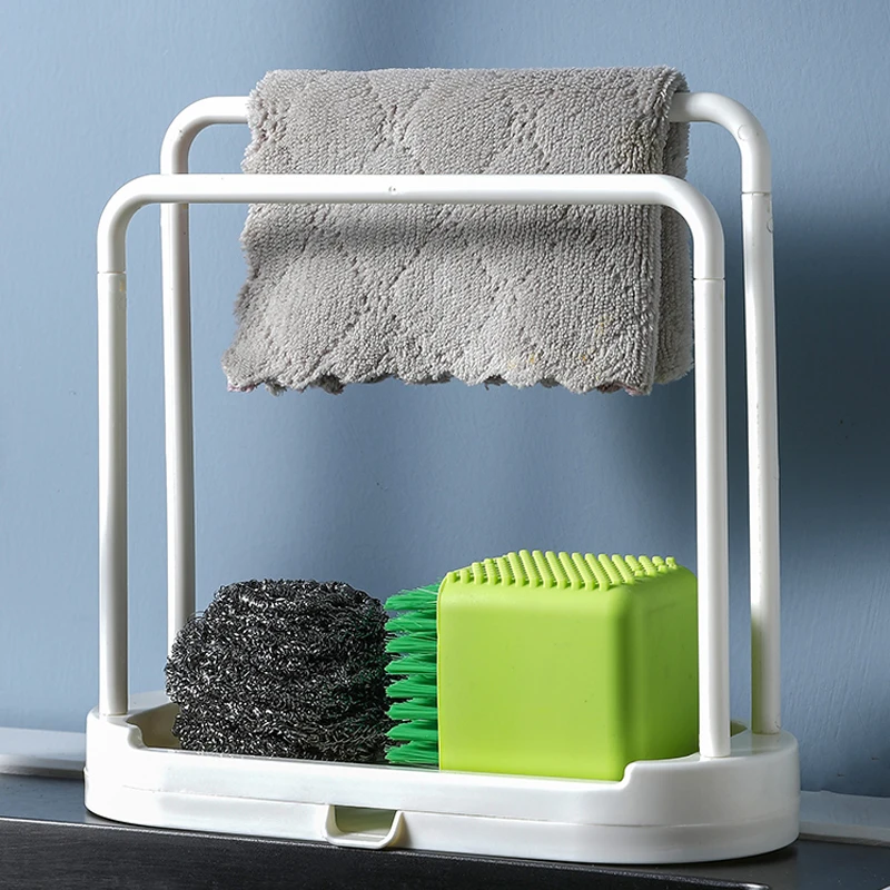 

Kitchen Sink Racks Double Dishcloth Sponge Stand Hangers Drain Design Kitchen Storage Racks Organizers Kitchen Accessories