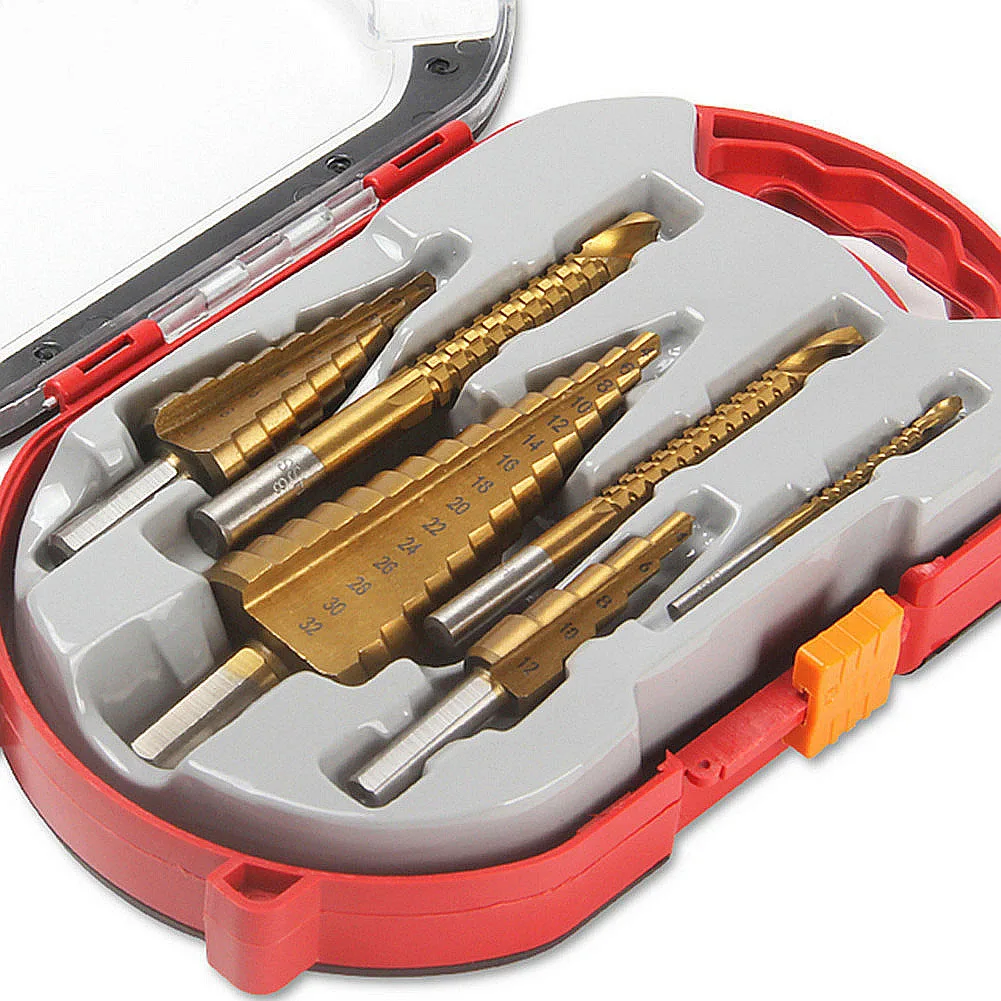 

K50 6Pcs Step Drill Bit Saw Drill Bit Set Titanium Milling Cutter 4-12/4-20/4-32/3/6/8mm For Woodworking Metal Core Hole Opener