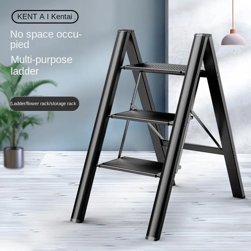 Household portable folding ladder aluminum alloy herringbone ladder flower rack three-step portable ladder climbing