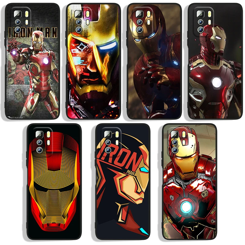 

Marvel Iron Man character Phone Case For Xiaomi Redmi Note 10 10S 10T 10ProMax 11 11S 11T 11E Lite Pro 5G Black luxury Silicone