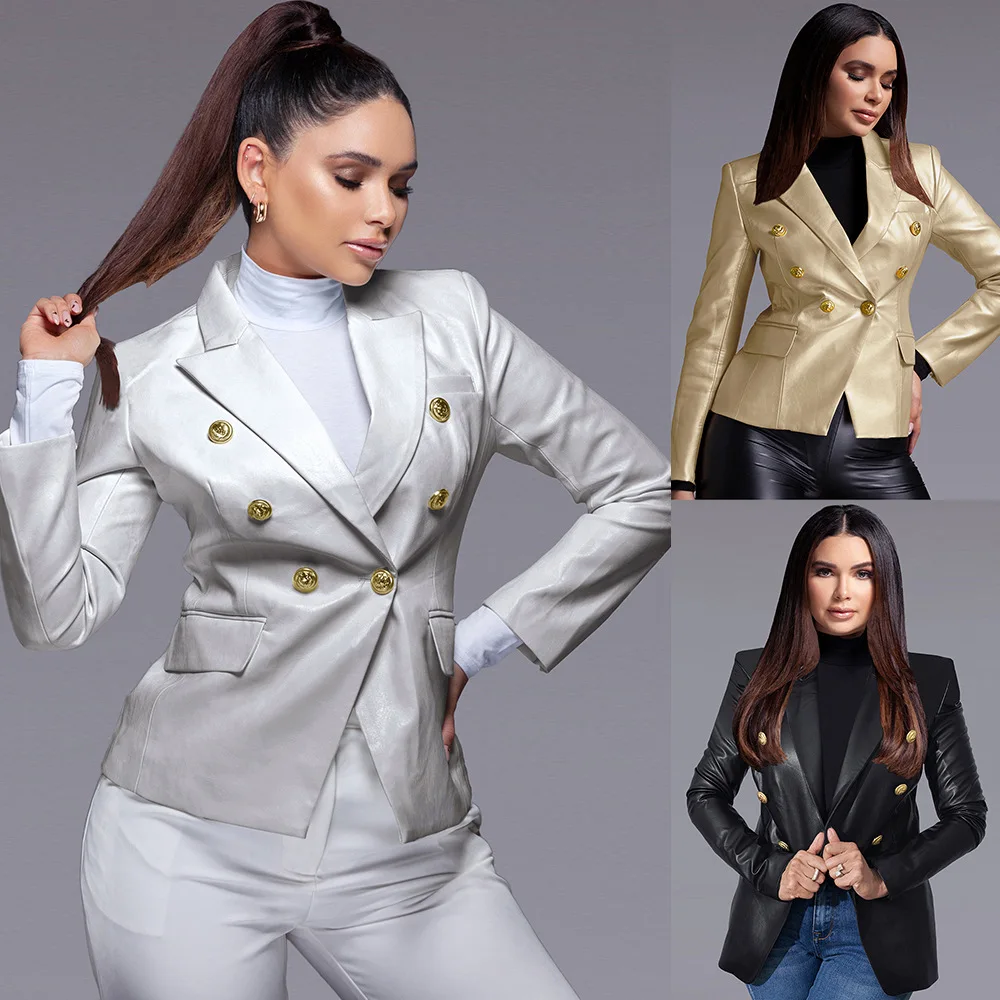2022 Autumn and Winter New Women's European and American Short Handsome Imitation Leather Motorcycle Leather Jacket Roupas