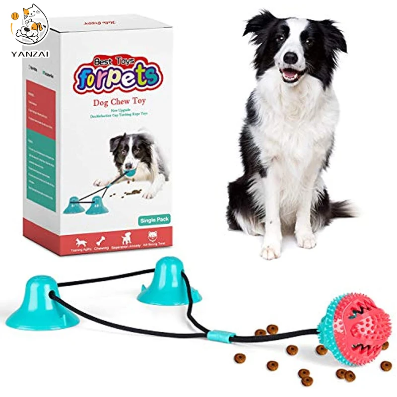 

YANZAI Pet Dog Toys Aggressive Chewers Molar Bite Suction Cup Dog Tug of War Rope Squeaky Ball for Puppy large Dog Biting Toy