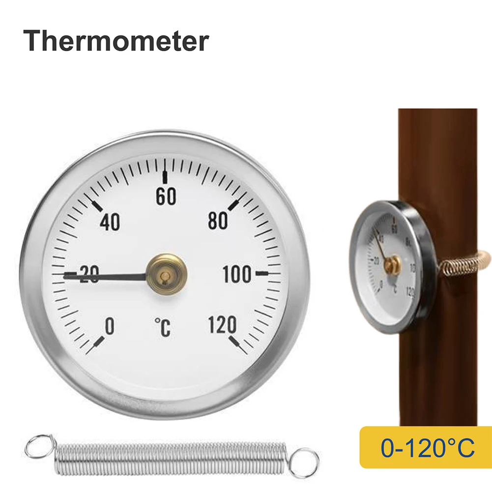 

0-120℃ Stainless Steel Clamp-on Tube Thermometer On Tube Heating Spring 63mm Home Thermostat Smart Life Boiler Oven Thermometer