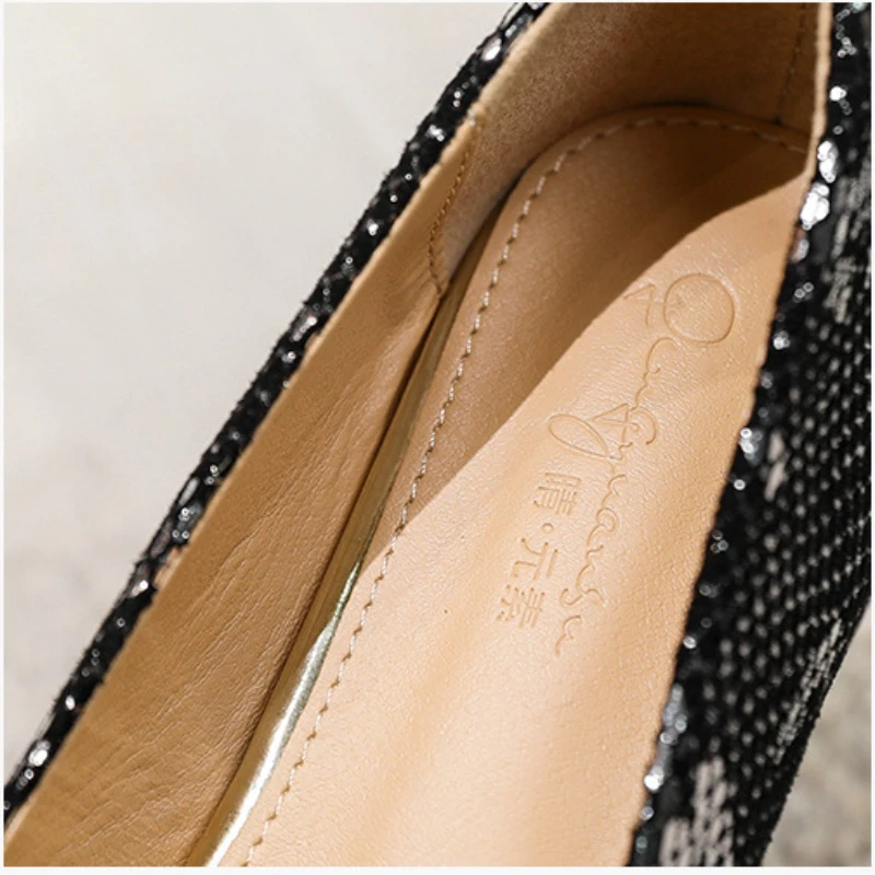 Women Pumps 3cm Med Heel Square Toe Imitation Snake Skin Print Bling Bow Knot Soft Soles Slip on Office Lady Dress Shoes 588-1