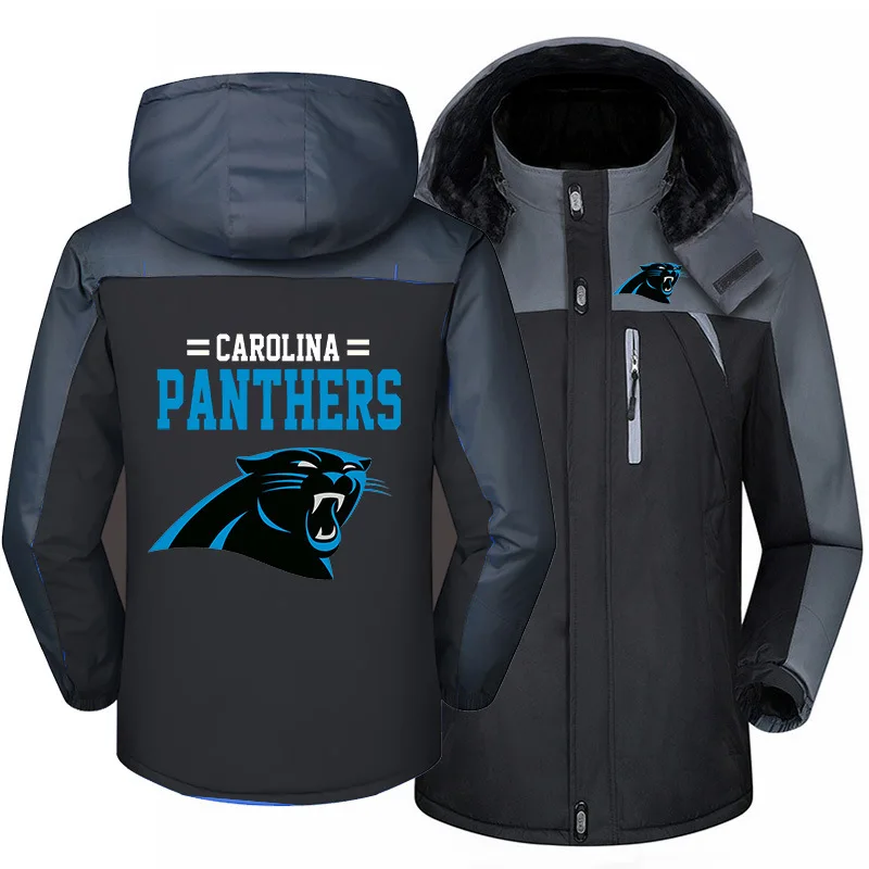 

Carolina Men Panthers Winter Jackets Outdoor Windproof Clothes Sports Coat Warm Plus Velvet Quality Zipper Football Jacket Man