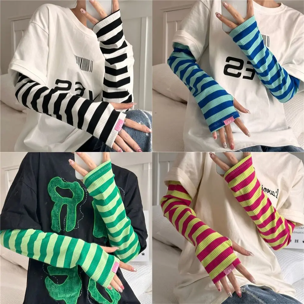 

Женские длинные полосатые летние перчатки из вискозы, солнцезащитные рукава, рукава для локтя, рукава на запястье