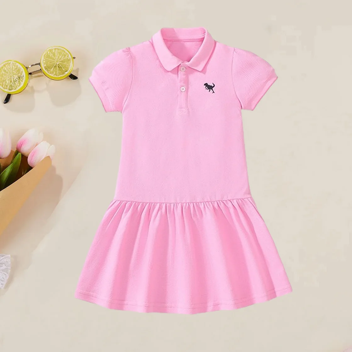 Летнее платье для девочек с вышивкой динозавра от MINISO. Удобный хлопковый