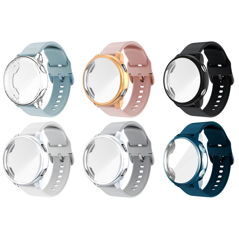 2in1 Strap+Case for Samsung Galaxy Watch Active 2 44mm 40mm Full Cover Silicone Smart Watchband Bracelet TPU Bumper Combination