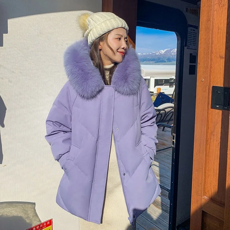 Women Winter Super Thick Warm Korean Loose Snow Jackets 2021 New Mid-length Coats Trendy Patchwork Overcoat Down Cotton Parkas