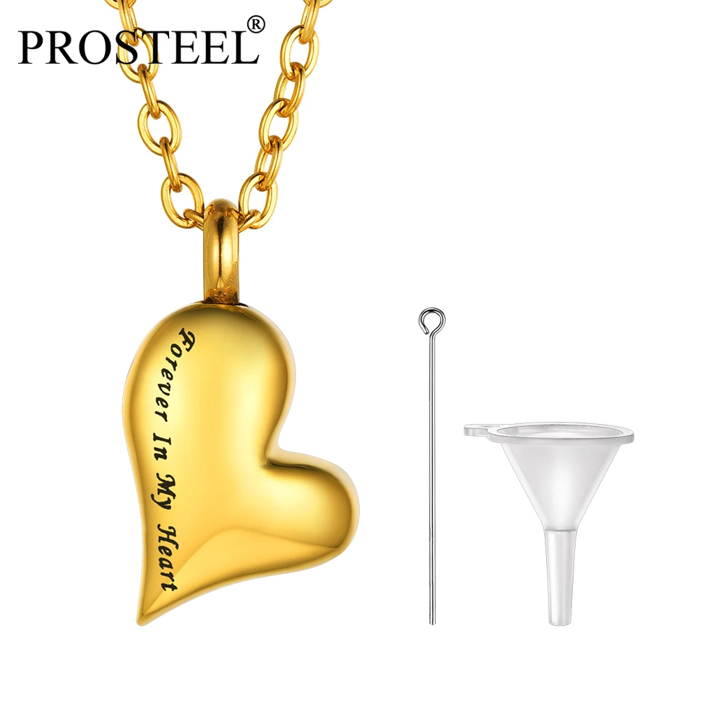 

PROSTEEL Ashes Urn Necklace Stainless Steel 18K Gold Plated Forever in My Heart Pendant Chain Men Women Keepsake Jewelry PSP4141