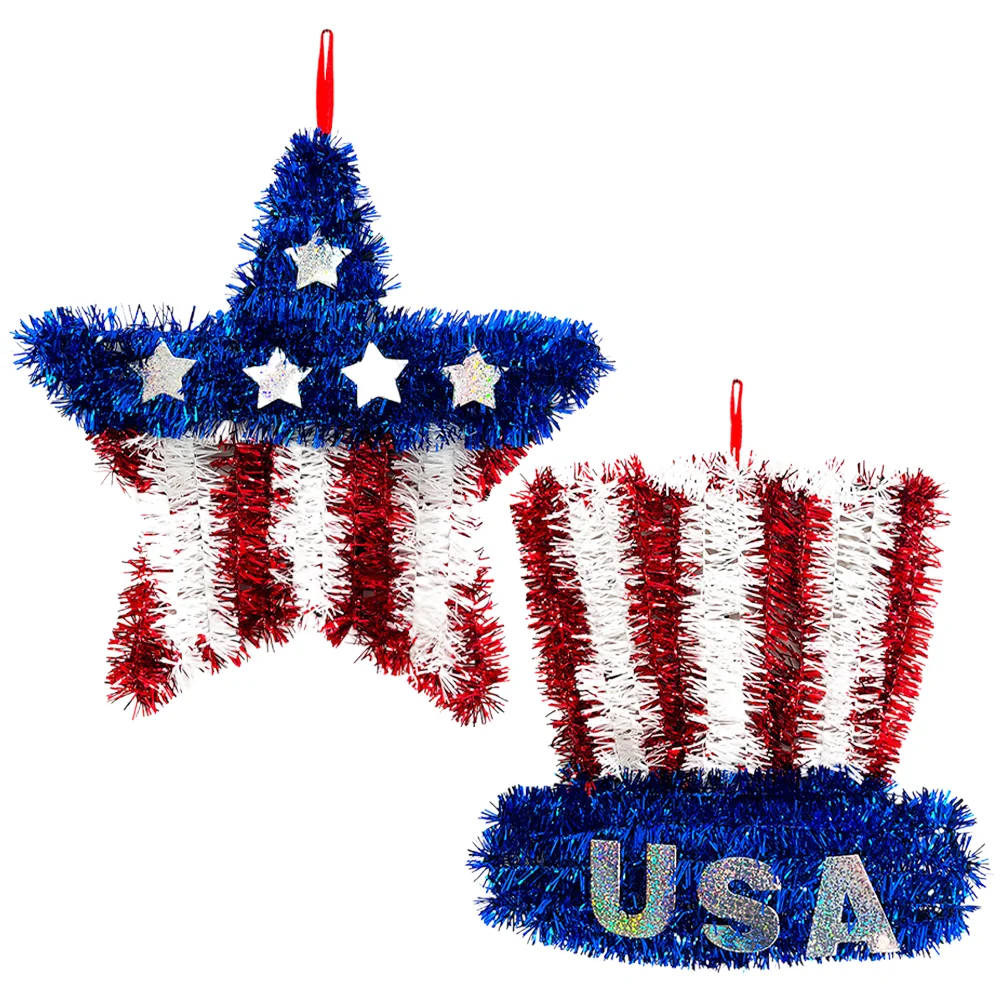 

2 Pcs Gate Wreath Decor 4th July Wreaths Door Hanging Patriotic Front All Seasons Labor Day Decorations Plastic Fall