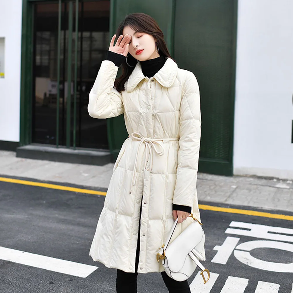 Minimalist Casual Lapel Loose Women Parkas Full Sleeve Single-breasted Lace-up Female Down Jackets 2022 Winter Ladies Overcoats