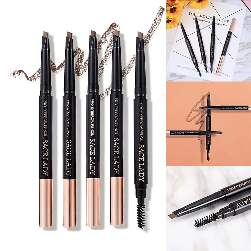 

4Color Eyebrow Makeup Automatic Rotating Eye Brow Pencil Waterproof And Non-Smudge Double-Headed With Brush