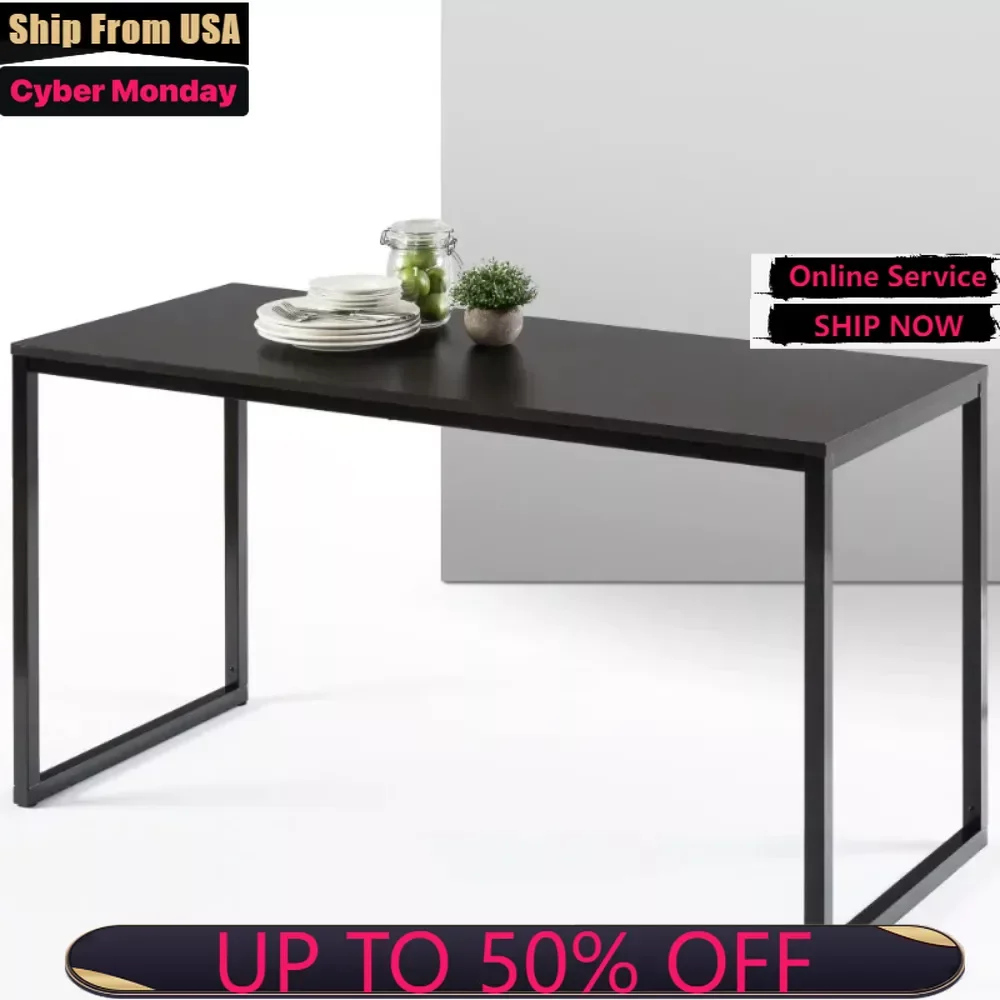 

Jennifer 55” Black Frame Desk, Deep Espresso Marble Dining Table Kitchen Table