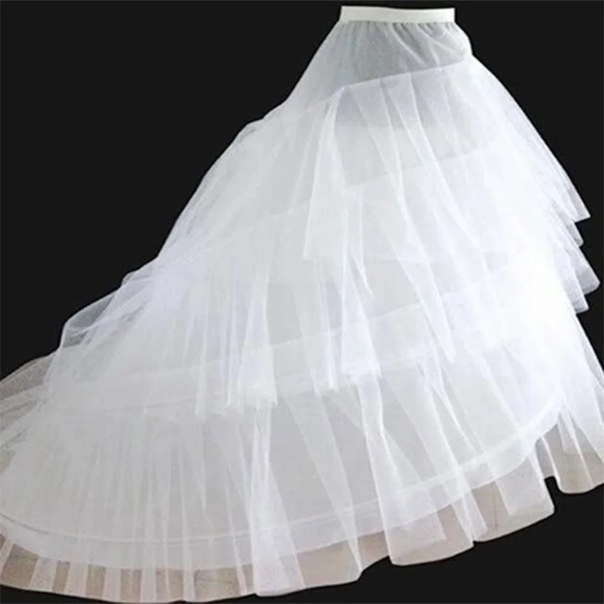 

High Quality White Petticoat Train Crinoline Underskirt 3-Layers 2 Hoops For Wedding Dresses Bridal Gowns 2022