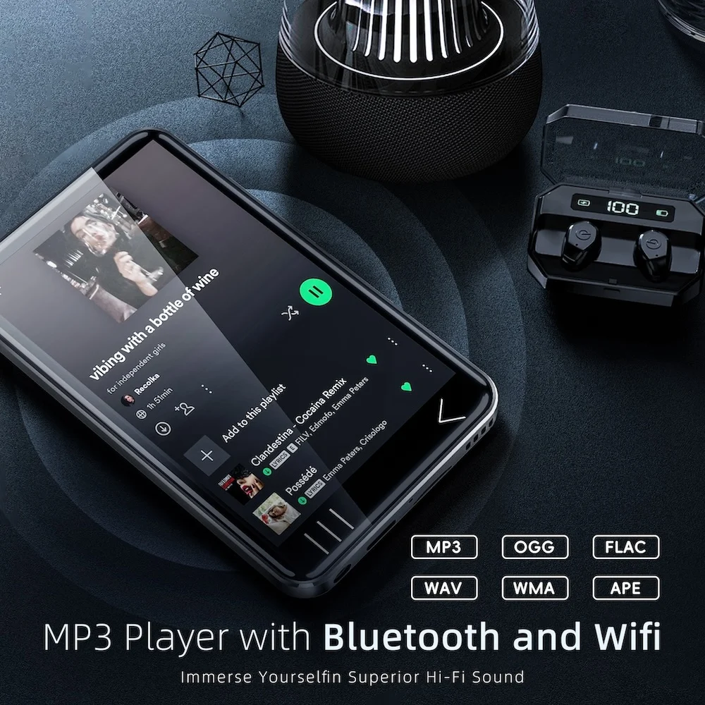 Фото Bluetooth MP3-плеер MP4 Android с Wi-Fi, потоковая передача Spotify, lossless FLAC WAV WMA, 50 часов воспроизведения, карта TF 128 ГБ №2