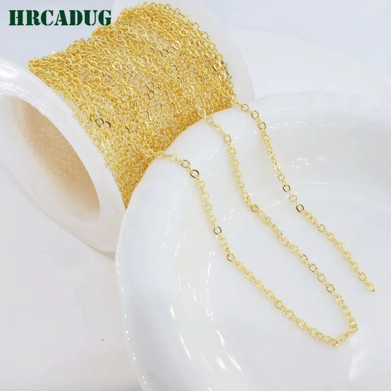 Fashion Clavicle Chain 18K Gold Plated Brass Metal Round Thin Chains For Women's Necklace Jewelry Accessories Supplies Findings