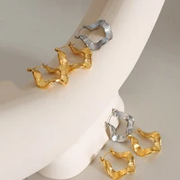 punk irregular unique wave earring for women versatile small hoop earring trendy titanium steel jewelry accessories wholesale