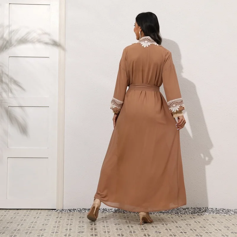 Robe Femme Musulmane 2022 New Muslim Embroidery Lace Arab Middle East Elegant Two-piece Set Abayas for Women Muslimischen Sets
