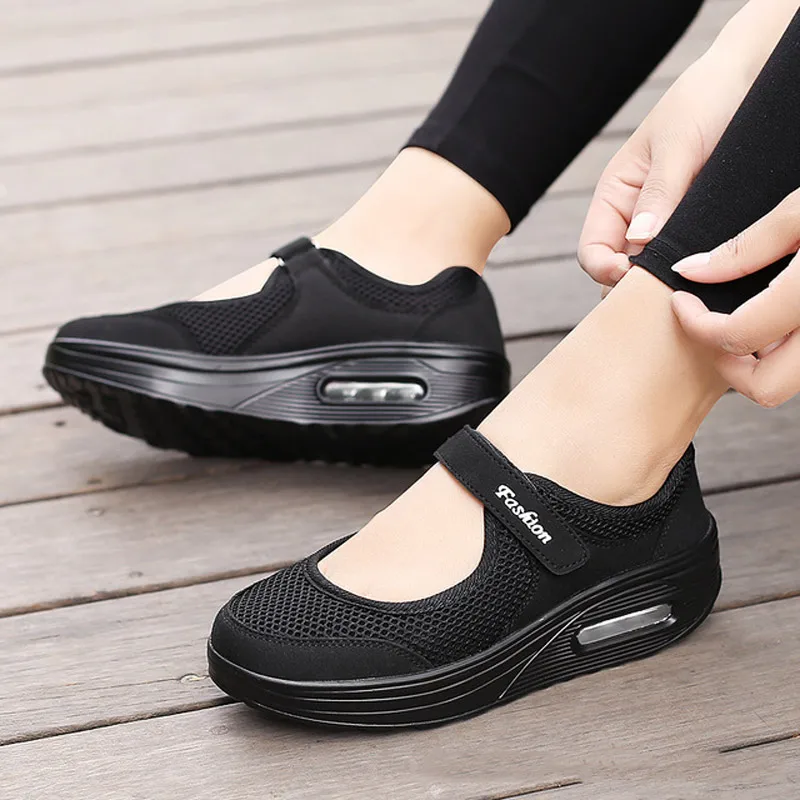 Casual sneakers women shoes fashion mesh breathable wedges shoes female sneakers plus size hook & loop tenis feminino