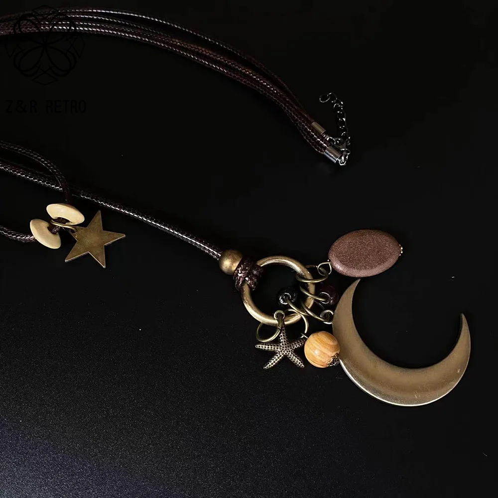 Винтажное простое металлическое ожерелье в виде Луны для женщин античная