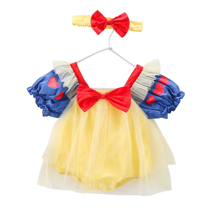 2023 Girls Summer Bodysuit Baby Butterfly Tulle Skirt Infant Short Sleeve Princess Dress Triangle New Born Baby Girls Clothing