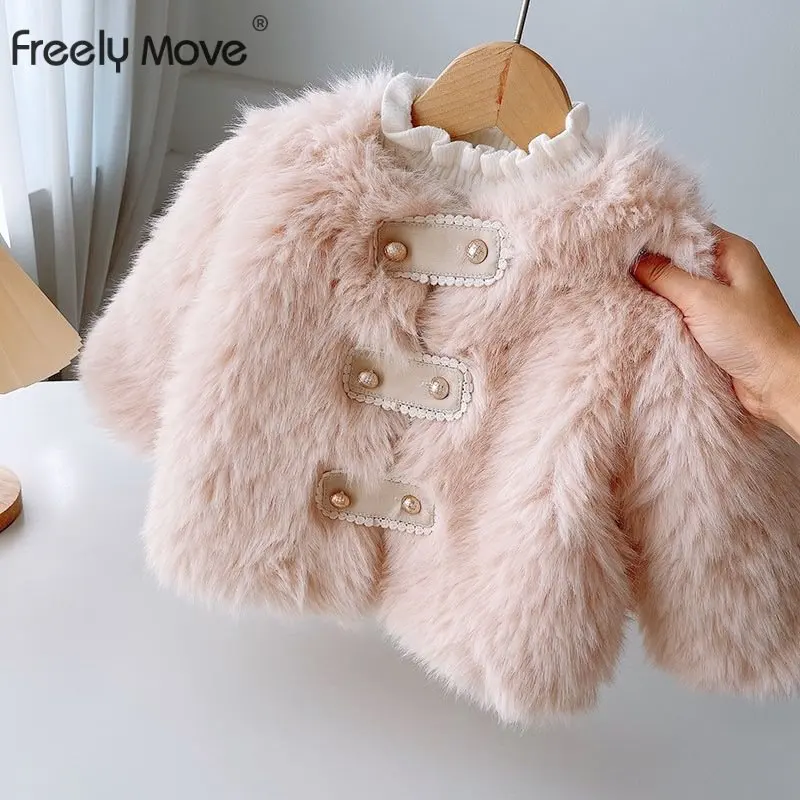 

Freely Move Children Clothing Autumn Winter Fur Coat Thickened Korean Style Girls Casual Solid Warm Winter Clothes for Children