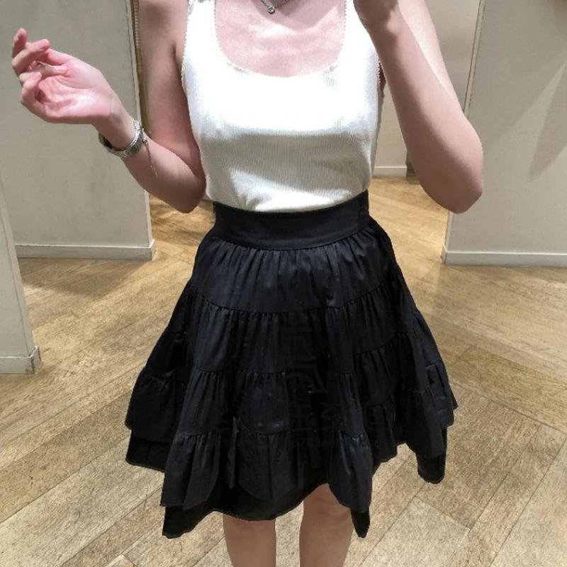 Pleated Ruffled Cake Skirt 2022 Summer New Solid Color All-match Stitching High Waist Women's Skirt Free Shipping