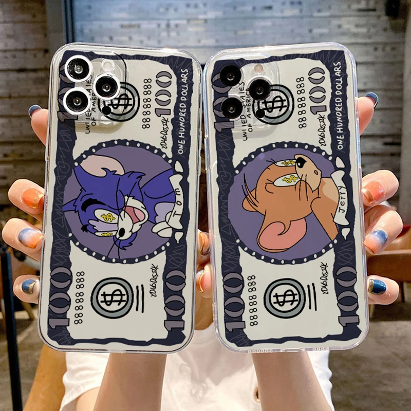 

Banknote Cat And Mouse Cases For iPhone 13 Pro Max Mini 12 11 Pro Max X XR XS Max 8 7 6 6S Plus SE 2020 Soft Silicone Cover