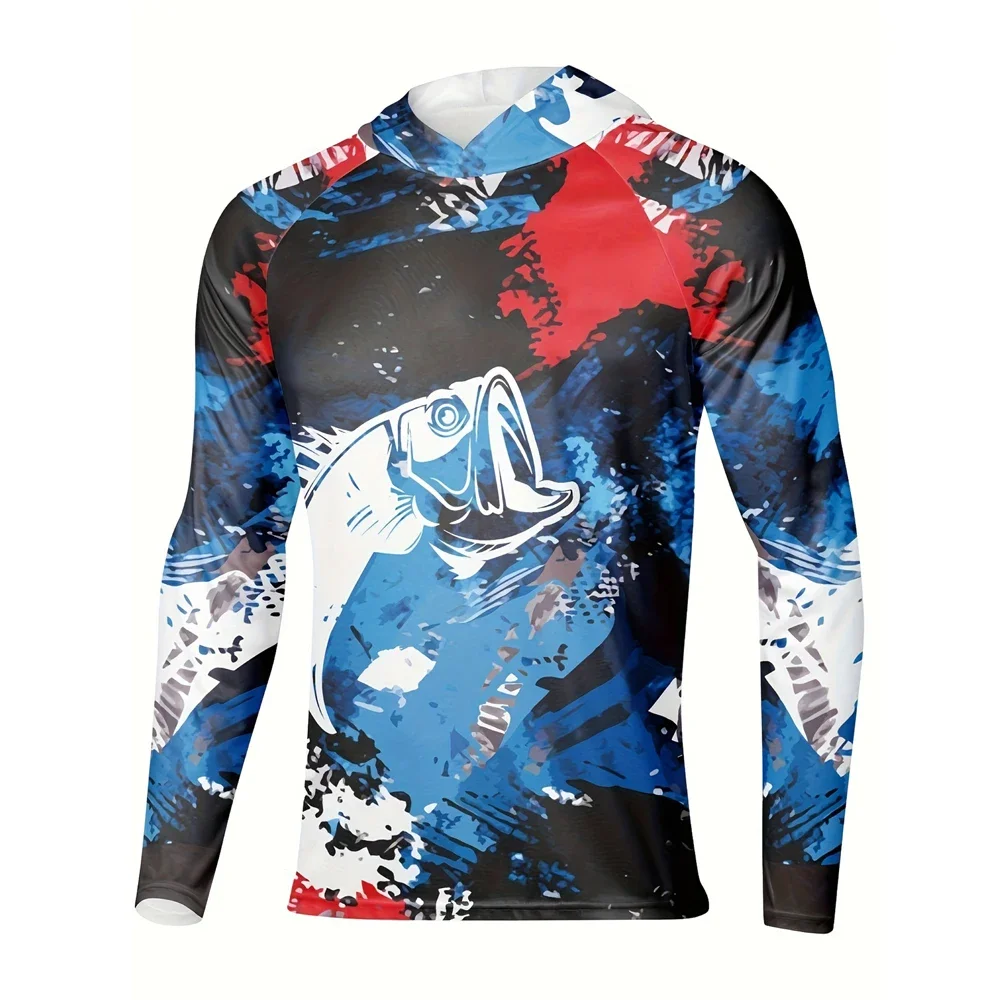 Мужская быстросохнущая футболка с капюшоном и длинными рукавами для рыбалки