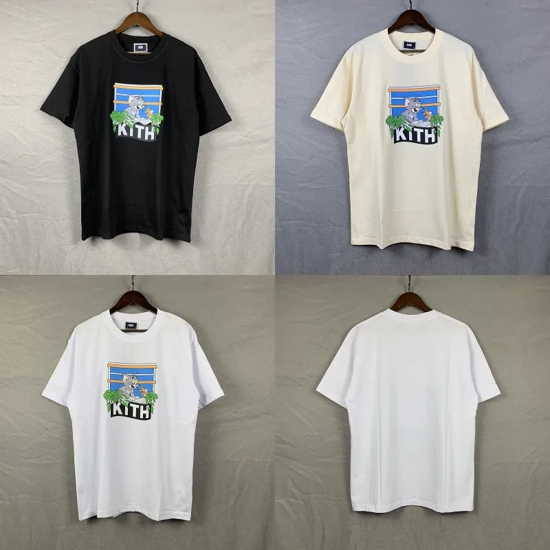 2023 KITH Logo Tom Jerry Printing Simple T-shirt Men Women Pure Cotton 100% Short Sleeve Casual Tees O-Neck Harajuku  Oversized