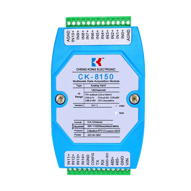 CK-8150 15-канальный Высокоточный Независимый двойной последовательный порт, односторонний аналоговый входной модуль 0-5 в сборщик данных Rs485