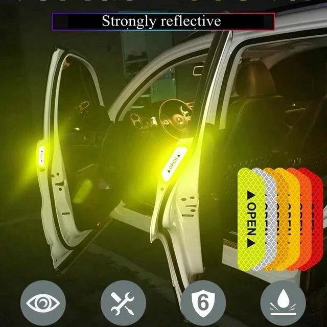 

4pcs Car Door Safety Anti-collision Warning Reflective Stickers OPEN Stickers Long-distance Reflective Paper Decorative Stickers