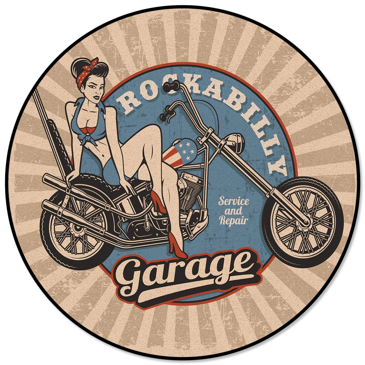 

Круглый мотоциклетный ковер в стиле ретро для спальни, Современный домашний декор, ковер для гостиной, ванной, уличный коврик, круглый ковер