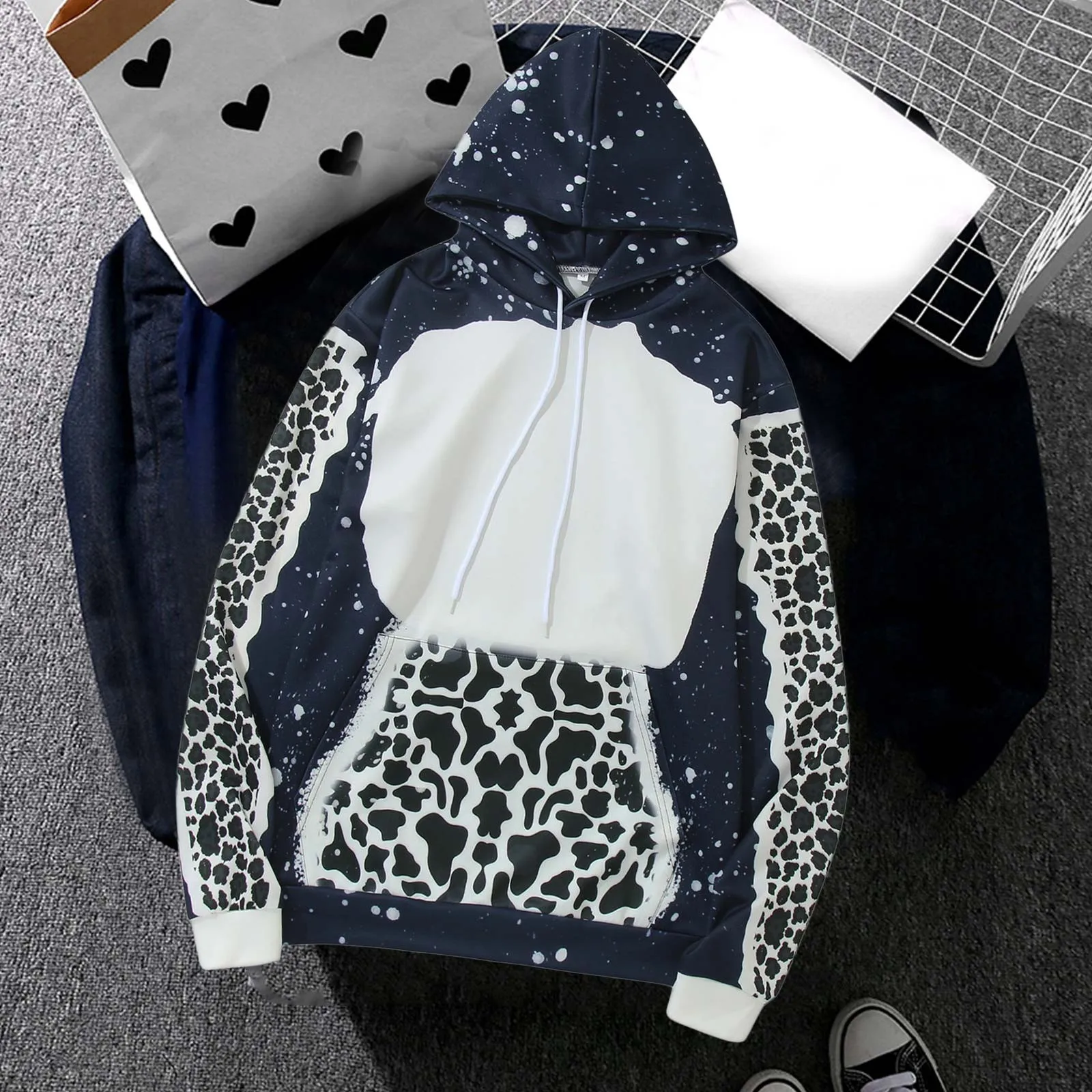 

Womens Hoodies Pullover 2xl Women Hoodie Sweatshirt Shirts Women Patchwork Cute Print Drawstring Hooded Hooded Sweatshirt Women