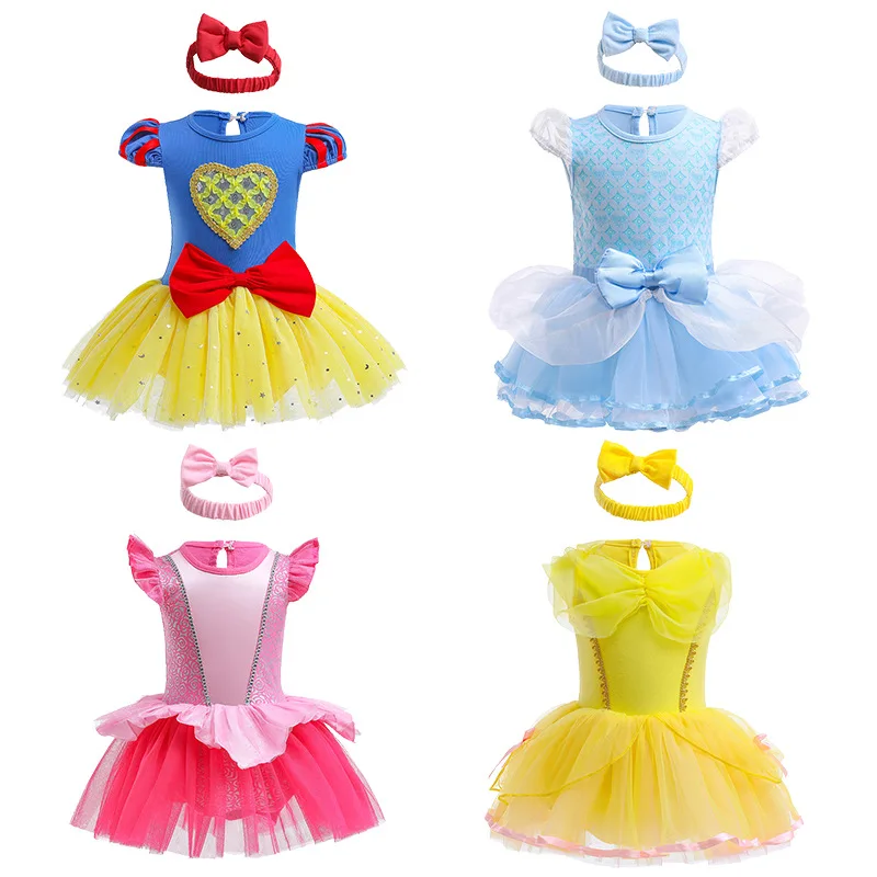 Summer Infant Baby Girls Princess Party Tutu Dress Princess Snow White Aurora Belle Cinderella Birthday Costumes Baby Kids Dress