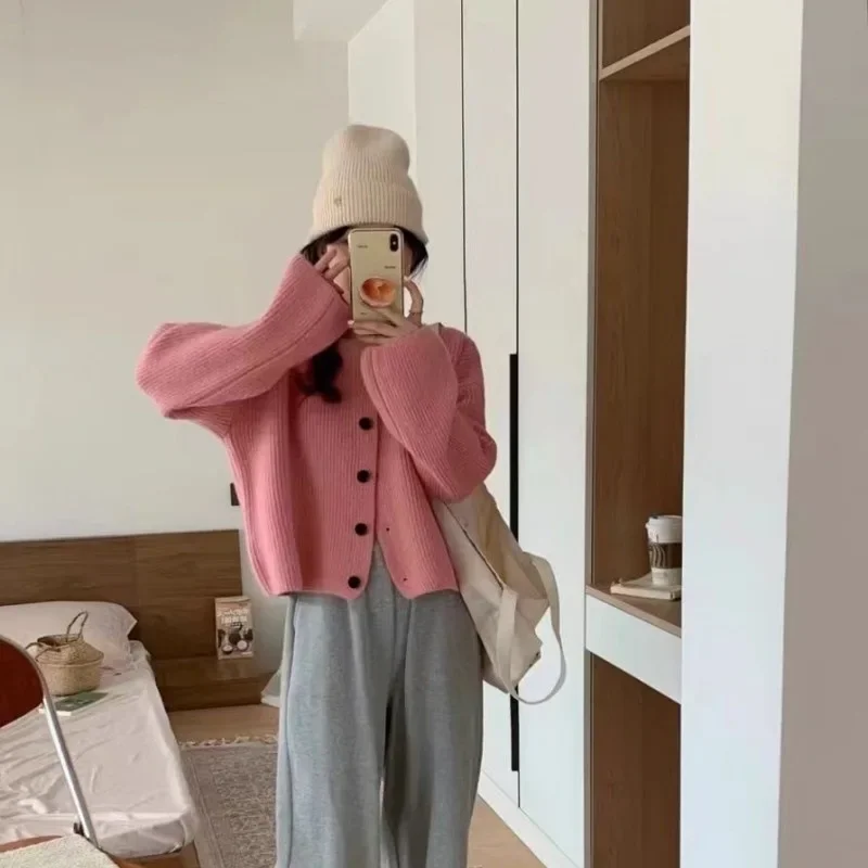 Осень/зима новый вязаный кардиган свитер женский свободный крой стиль